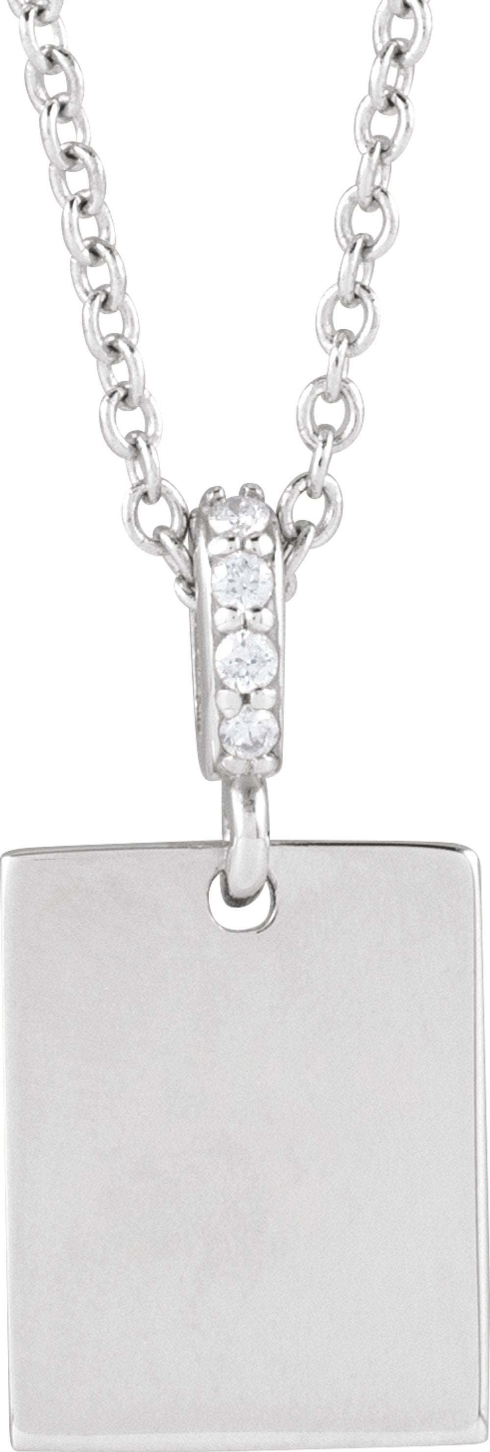 14K White Gold .02 CTW Natural Diamond Engravable 16-18" Necklace 