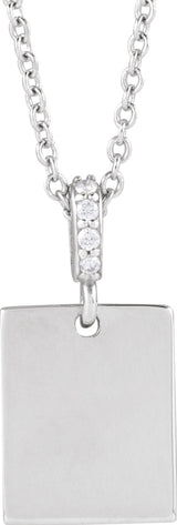 14K White Gold .02 CTW Natural Diamond Engravable 16-18" Necklace 