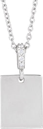 14K White Gold .02 CTW Natural Diamond Engravable 16-18" Necklace 