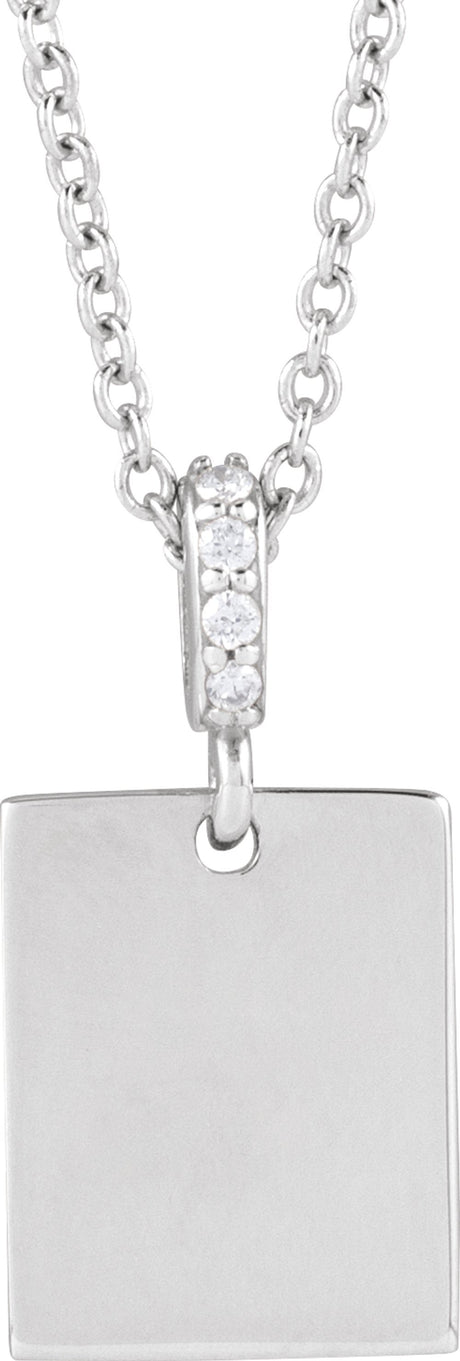 14K White Gold .02 CTW Natural Diamond Engravable 16-18" Necklace 
