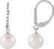 14K White Cultured White Freshwater Pearl & .05 CTW Natural Diamond Lever Back Earrings