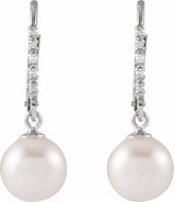 14K White Cultured White Freshwater Pearl & .05 CTW Natural Diamond Lever Back Earrings