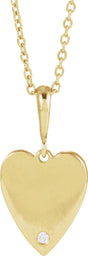 14K Yellow .01 CT Natural Diamond Engravable Heart 16-18" Necklace