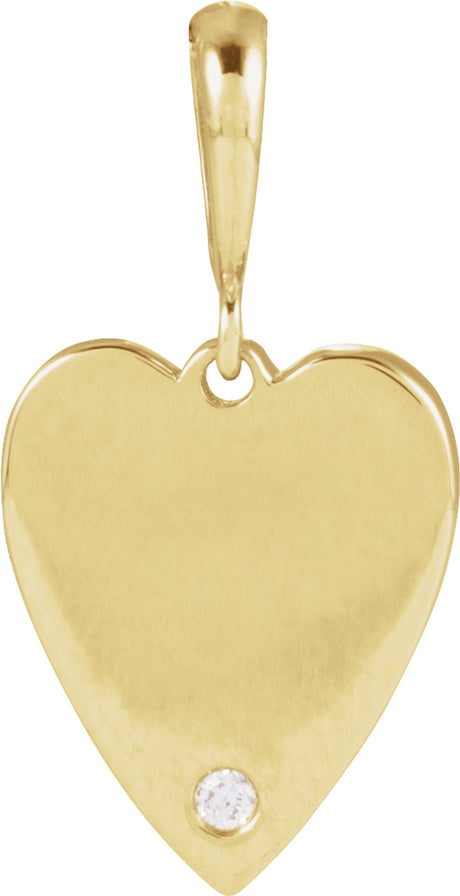 14K Yellow .01 CT Natural Diamond Engravable Heart Pendant