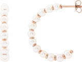 14K Rose Cultured White Freshwater Pearl 30.3 mm Hoop Earrings