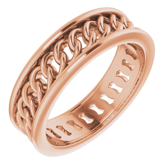 14K Rose Gold 6.3 mm Chain Link Flat Band Size 9