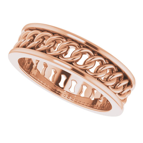 14K Rose Gold 6.3 mm Chain Link Flat Band Size 9