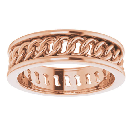 14K Rose Gold 6.3 mm Chain Link Flat Band Size 9