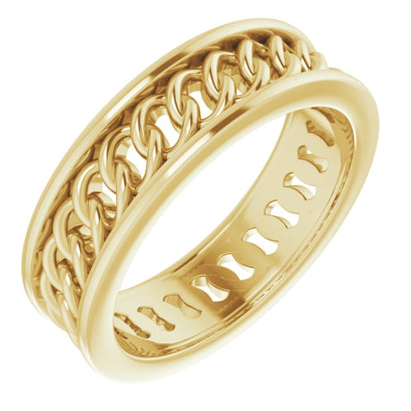 14K Yellow Gold 6.3 mm Chain Link Flat Band Size 8.5