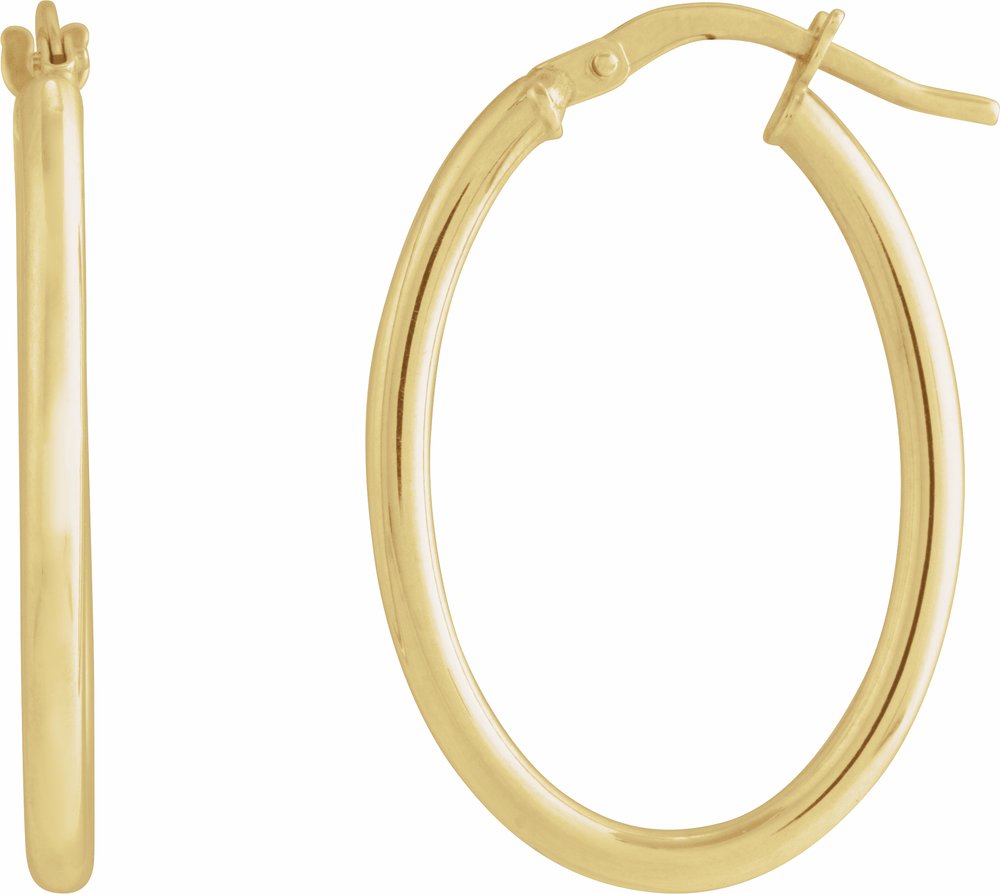 14K Yellow Elongated Oval Tube 28 mm Hoop Earrings