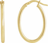 14K Yellow Elongated Oval Tube 28 mm Hoop Earrings