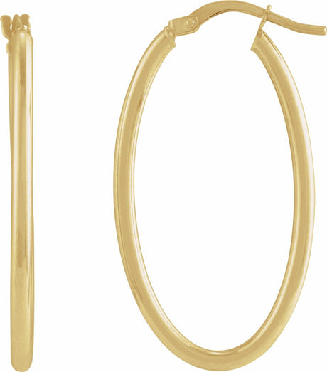 14K Yellow Elongated Oval Tube 41.5 mm Hoop Earrings