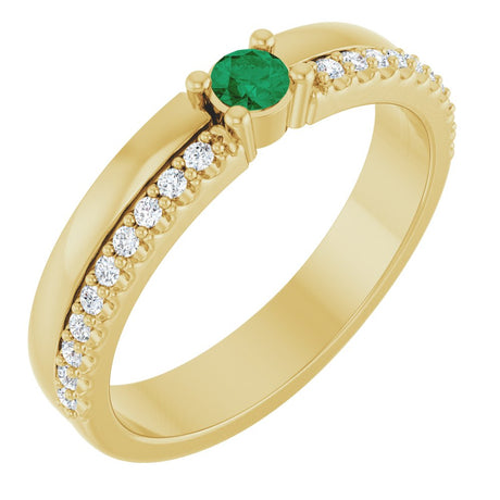 14K Yellow Lab-Grown Emerald & 1/8 CTW Natural Diamond Ring