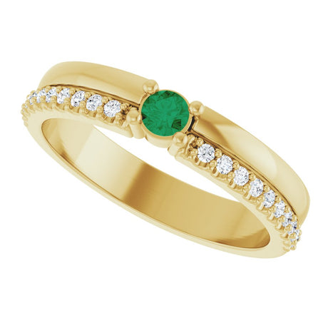 14K Yellow Lab-Grown Emerald & 1/8 CTW Natural Diamond Ring