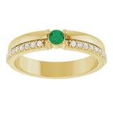 14K Yellow Lab-Grown Emerald & 1/8 CTW Natural Diamond Ring