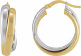 14K Yellow/White Double Tube 15 mm Hoop Earrings