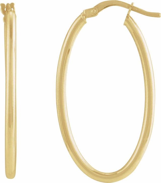 14K Yellow Elongated Oval Tube 34.3 mm Hoop Earrings