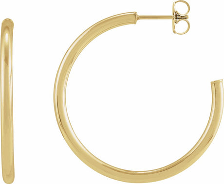 14K Yellow Tube 30 mm Hoop Earrings