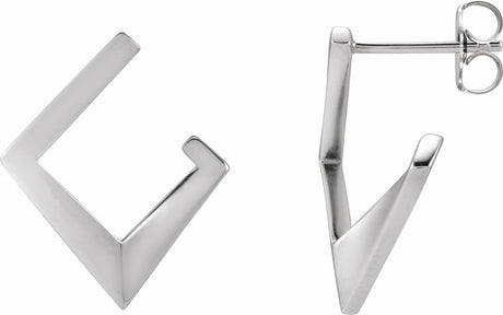 14K White Gold Geometric Front-Back Hoop Earrings