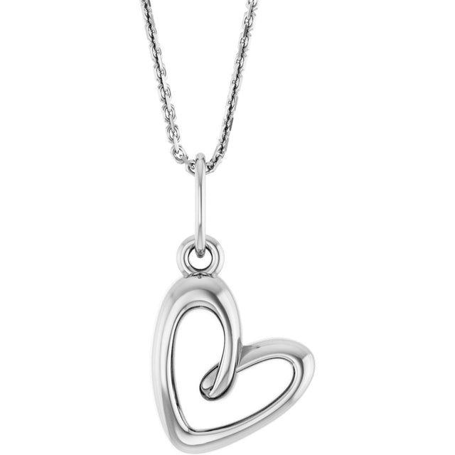 14K White Gold Petite Heart 18" Necklace