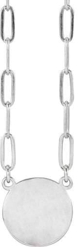 14K White Gold Engravable Disc 16" Necklace