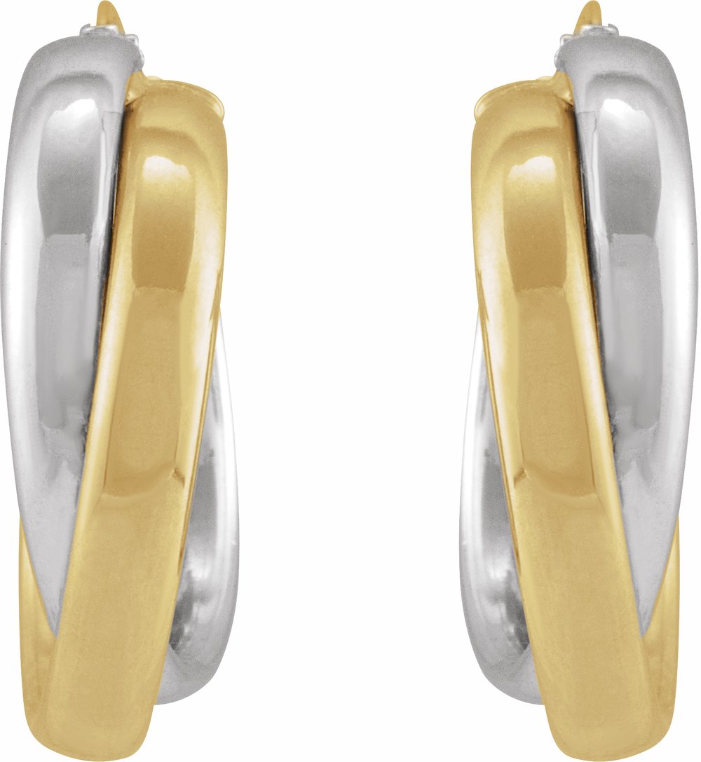 14K Yellow/White Double Tube 15 mm Hoop Earrings