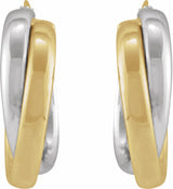 14K Yellow/White Double Tube 15 mm Hoop Earrings