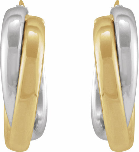 14K Yellow/White Double Tube 15 mm Hoop Earrings