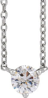 14K White 1/5 CT Natural Diamond 3-Prong 18" Necklace