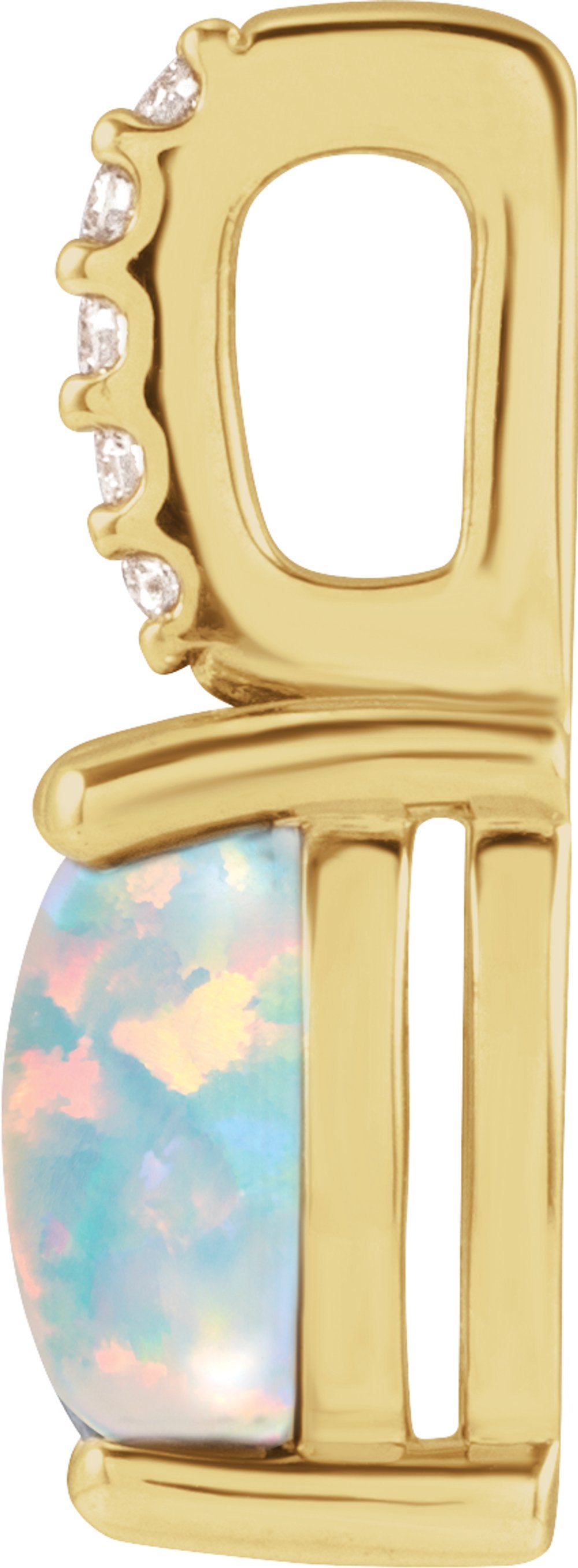 14K Yellow 7x5 mm Natural White Opal & .02 CTW Natural Diamond Charm/Pendant