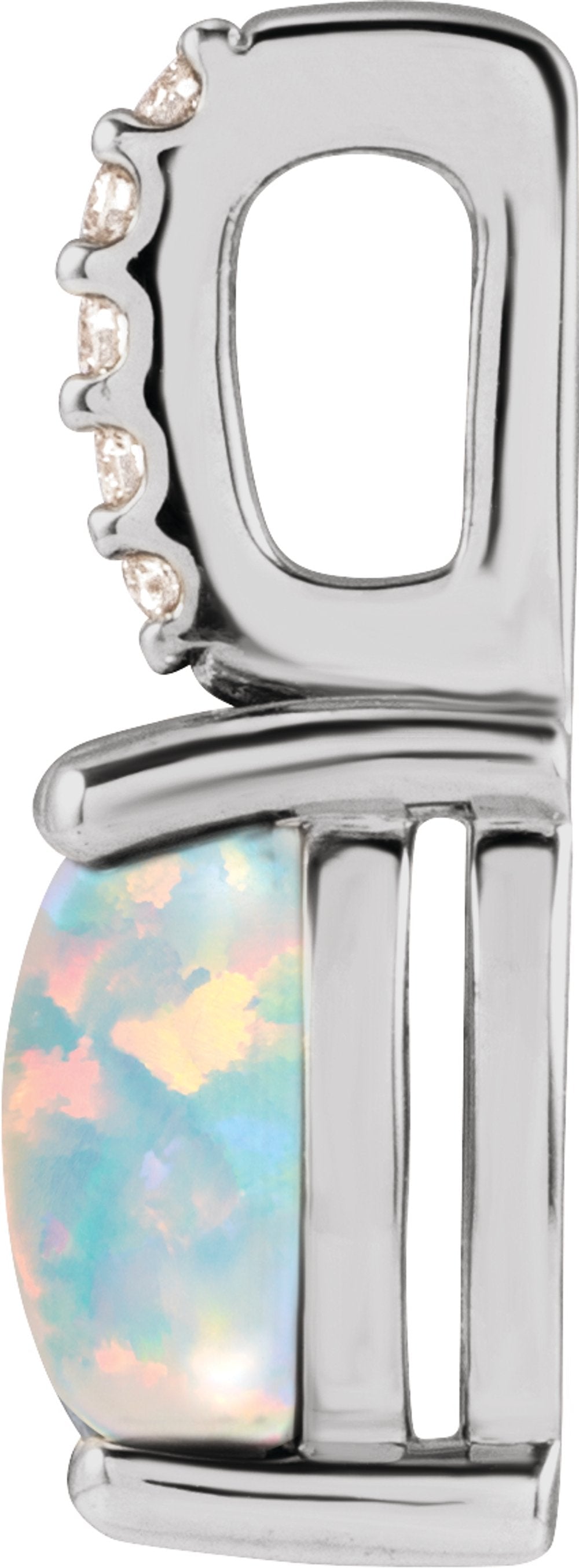 Sterling Silver 7x5 mm Natural White Opal & .02 CTW Natural Diamond Pendant