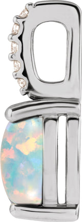 Sterling Silver 7x5 mm Natural White Opal & .02 CTW Natural Diamond Pendant