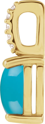14K Yellow 9x7 mm Natural Turquoise & .02 Natural Diamond Pendant