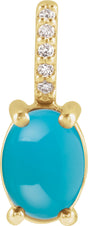 14K Yellow 9x7 mm Natural Turquoise & .02 Natural Diamond Pendant