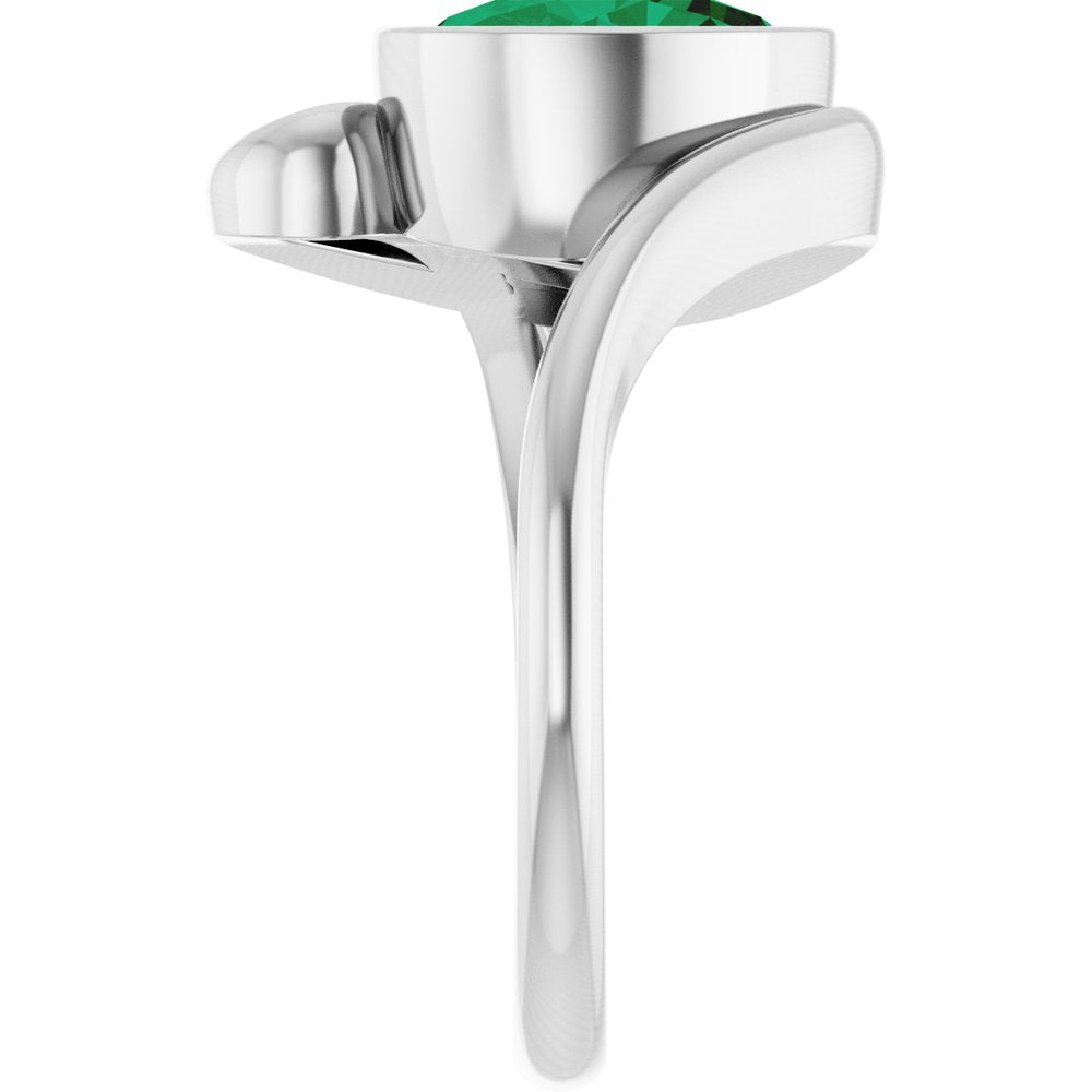 14K White Gold  Lab-Grown Emerald Ring