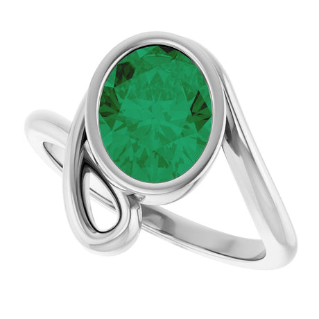 14K White  Lab-Grown Emerald Ring