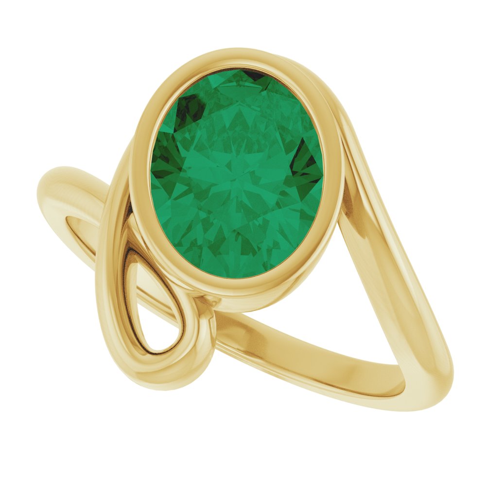 14K Yellow Gold  Lab-Grown Emerald Ring