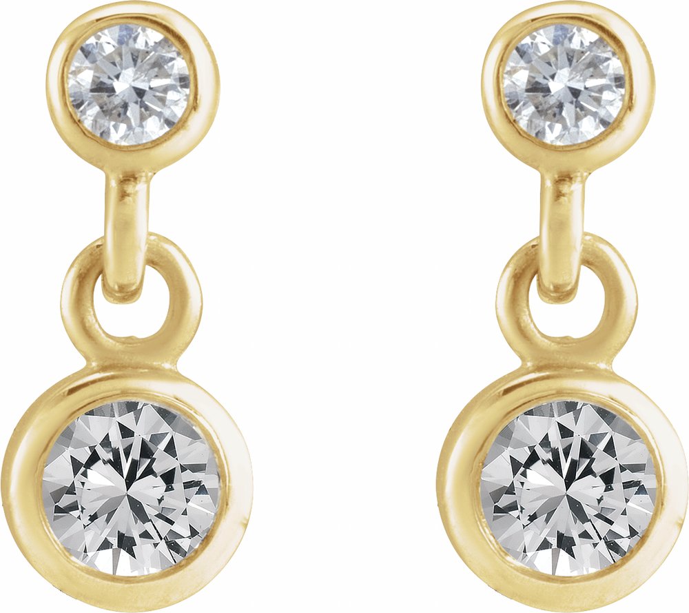 14K Yellow Gold Natural White Sapphire & .05 CTW Natural Diamond Two-Stone Earrings