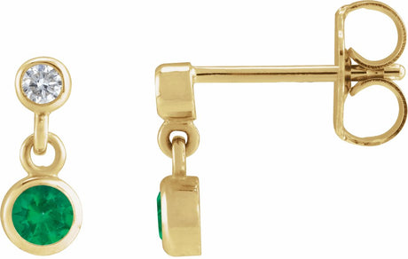 14K Yellow Natural Emerald & .05 CTW Natural Diamond Two-Stone Earrings