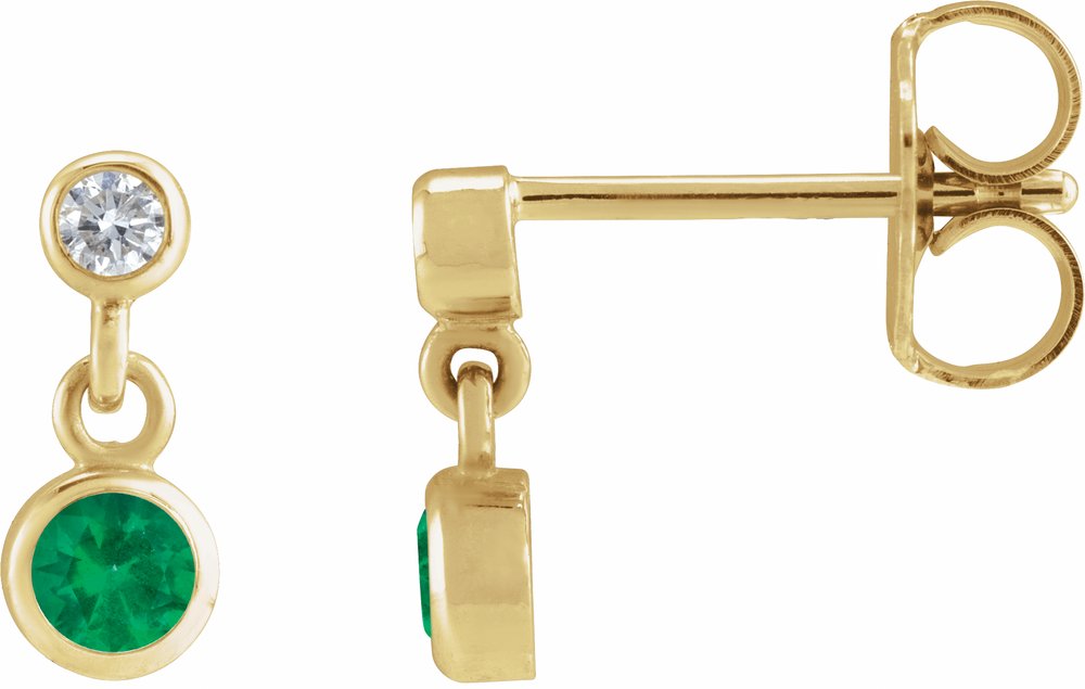 14K Yellow Gold Lab-Grown Emerald & .05 CTW Natural Diamond Two-Stone Earrings