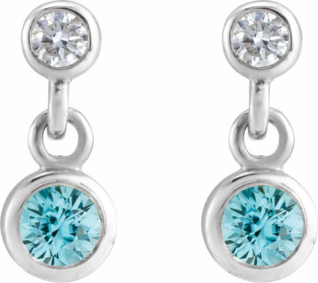 14K White Natural Blue Zircon & .05 CTW Natural Diamond Two-Stone Earrings