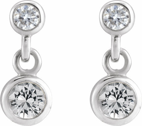 14K White Natural White Sapphire & .05 CTW Natural Diamond Two-Stone Earrings