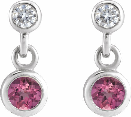 14K White Natural Pink Tourmaline & .05 CTW Natural Diamond Two-Stone Earrings