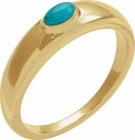 14K Yellow Natural Turquoise Cabochon Dome Ring