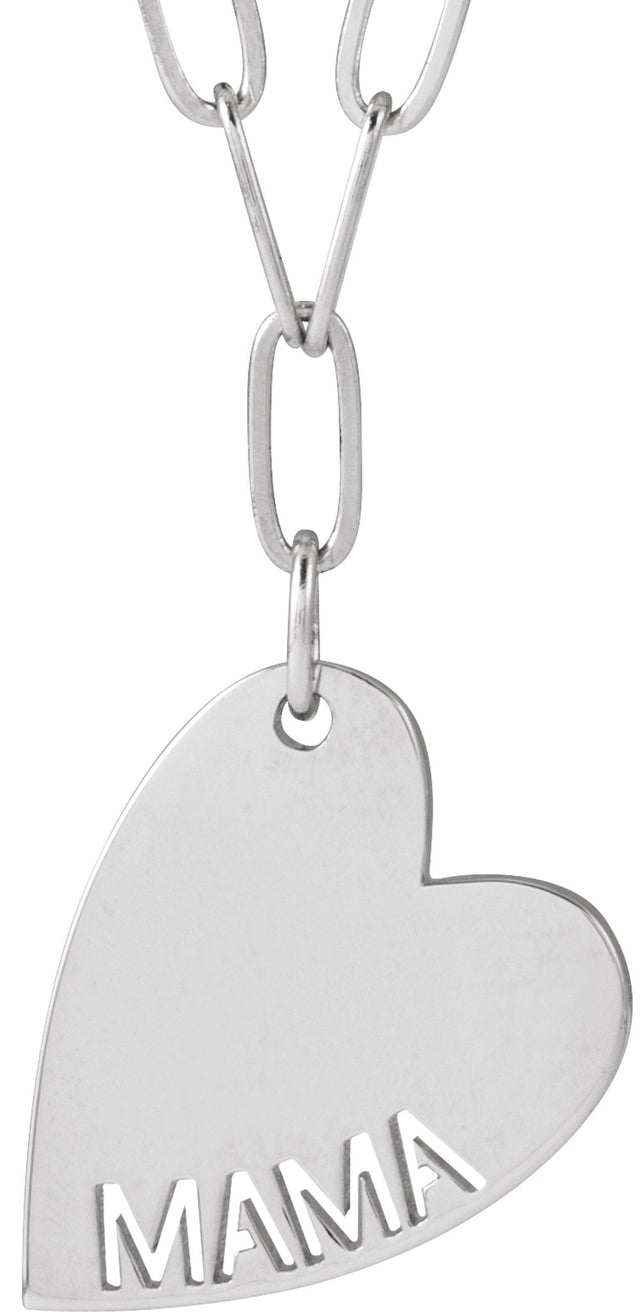 14K White Mama Heart 18" Necklace