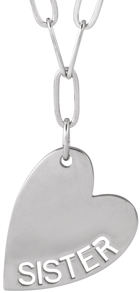 14K White Sister Heart 18" Necklace