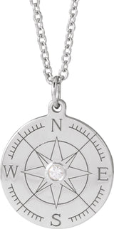 Sterling Silver .015 CT Natural Diamond Compass 16-18" Necklace