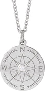 14K White .015 CT Natural Diamond Compass 16-18" Necklace