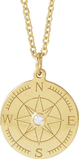 14K Yellow .015 CT Natural Diamond Compass 16-18" Necklace