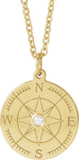 14K Yellow .015 CT Natural Diamond Compass 16-18" Necklace